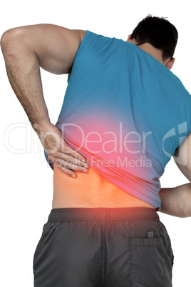 Highlighted back pain of fit man