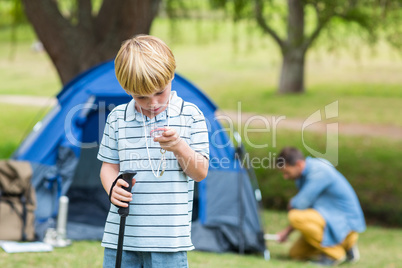 Father and son having fun in the park