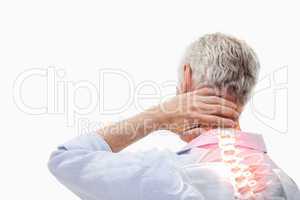 Highlighted spine pain of man