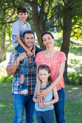 Happy family in the park together