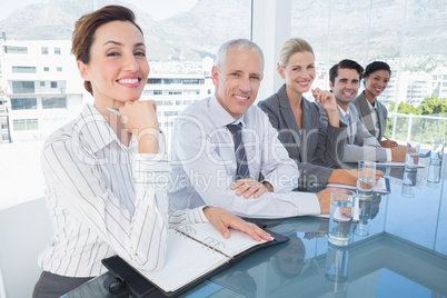 Business team listening conference Business team listening conference