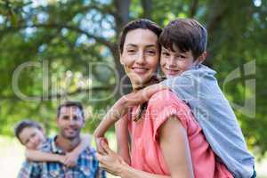 Happy family in the park together