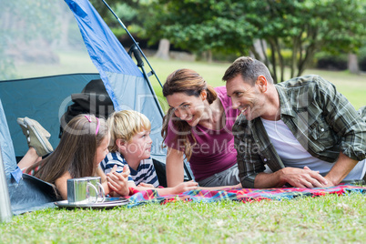 Happy family in the park together