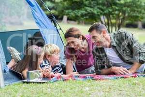 Happy family in the park together