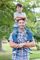 Father and son having fun in the park