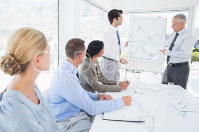 Businessman explaining the graph on the whiteboard