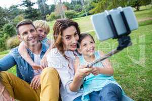 Happy family in the park together