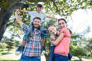 Happy family in the park together