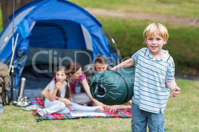 Happy family in the park together