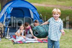 Happy family in the park together