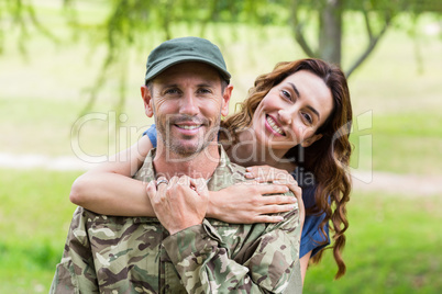 Handsome soldier reunited with partner