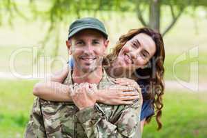 Handsome soldier reunited with partner
