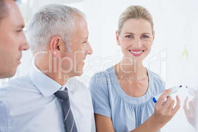 Businesswoman drawing graph on the board