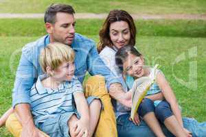 Happy family in the park together