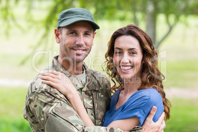 Handsome soldier reunited with partner
