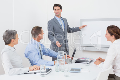 Businessman pointing the white screen