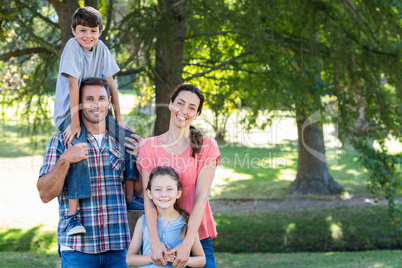 Happy family in the park together