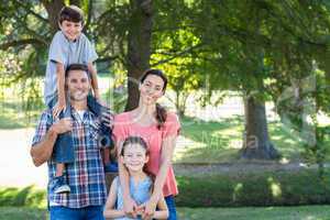 Happy family in the park together