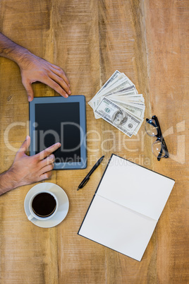 Man working on tablet