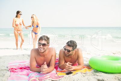 group of friends in swimsuits