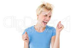 Furious blonde woman shouting