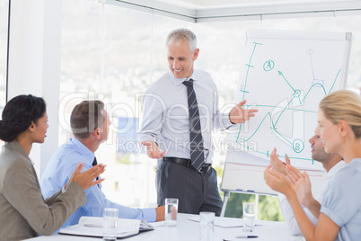 Businessman explaining the graph on the whiteboard