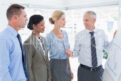 Businessman explaining the graph on the whiteboard