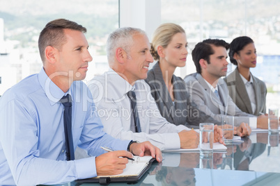 Business team listening conference Business team listening conference