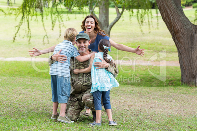 Handsome soldier reunited with family