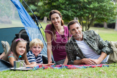 Happy family in the park together