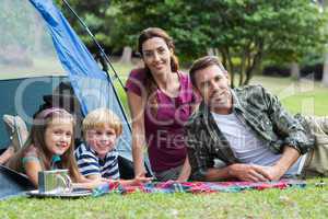 Happy family in the park together