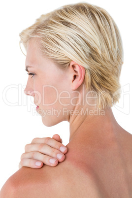 Woman having shoulder pain