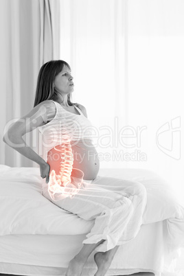 Highlighted spine of pregnant woman