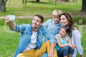 Happy family in the park together