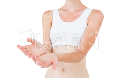 Woman presenting with her hands