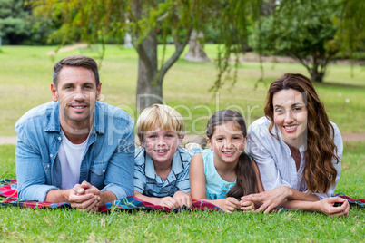 Happy family in the park together