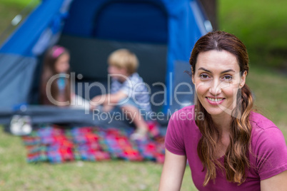 mother and children having fun in the park