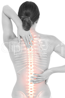 Highlighted spine of woman with back pain