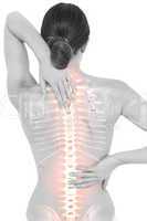 Highlighted spine of woman with back pain