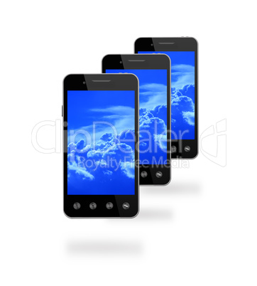 smart-phones with picture of blue clouds