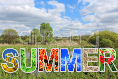 word summer by different letters and landscape