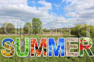 word summer by different letters and landscape