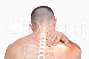 Highlighted shoulder pain of man