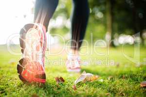 Highlighted foot bones of jogging woman