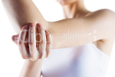 Fit woman with elbow injury