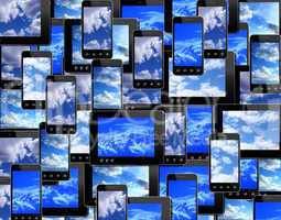 smart-phones and tablets with image of blue sky