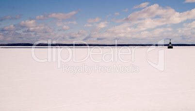 Frozen Lake Michigan Solid Ice Blue Sky Nautical Beacon
