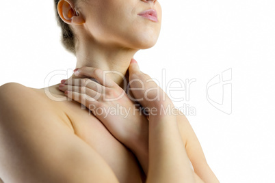 Nude woman with a neck injury