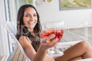 Beautiful woman holding drink