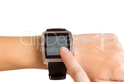 Woman using her smart watch